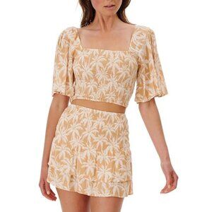 Rip Curl Outfit Set Size XL NEW Crop Top Mini Skirt Smocked Stretch Palm Tree